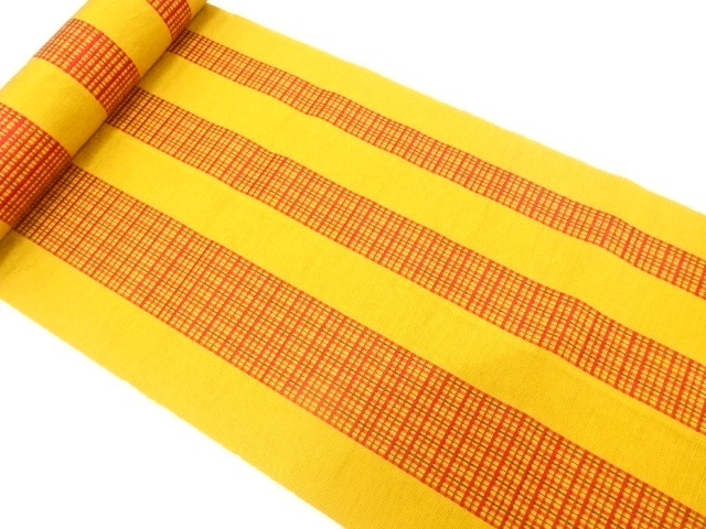 JAPANESE KIMONO / ANTIQUE BOLT FOR HASSUN OBI / WOVEN STRIPE & GRID